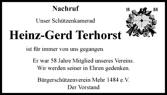 Traueranzeige von Heinz-Gerd Terhorst von Tageszeitung