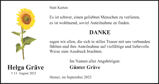 Traueranzeige von Helga Gräve von Tageszeitung