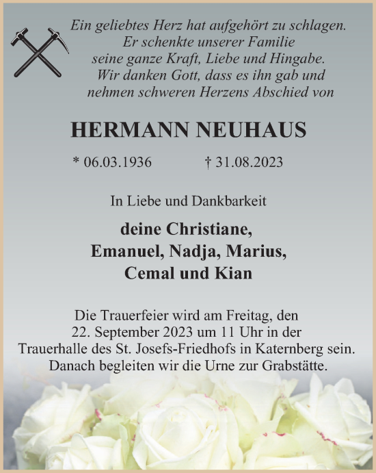 Traueranzeige von Hermann Neuhaus von Tageszeitung