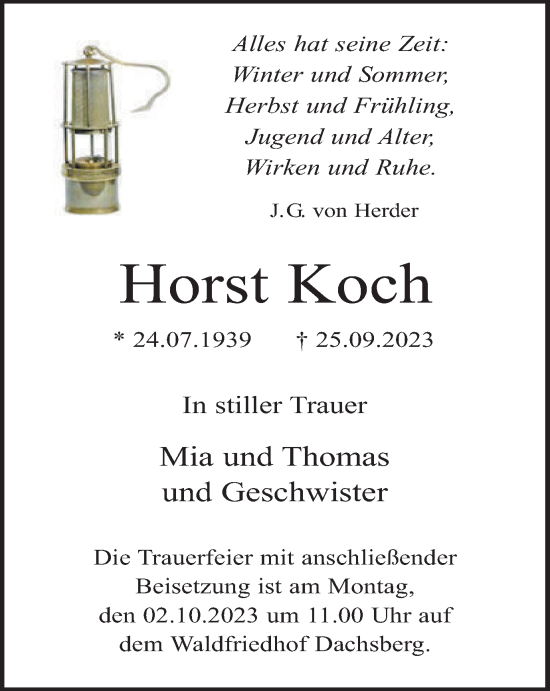 Traueranzeige von Horst Koch von Tageszeitung