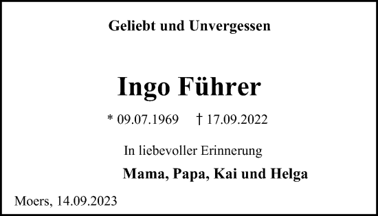 Traueranzeige von Ingo Führer von Tageszeitung