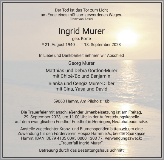 Traueranzeige von Ingrid Murer von Tageszeitung