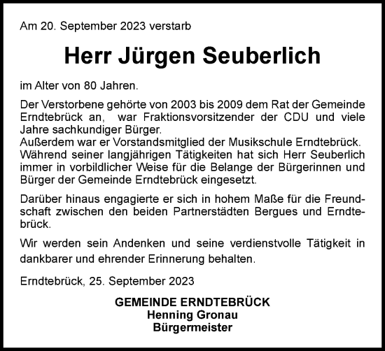 Traueranzeige von Jürgen Seuberlich von Tageszeitung