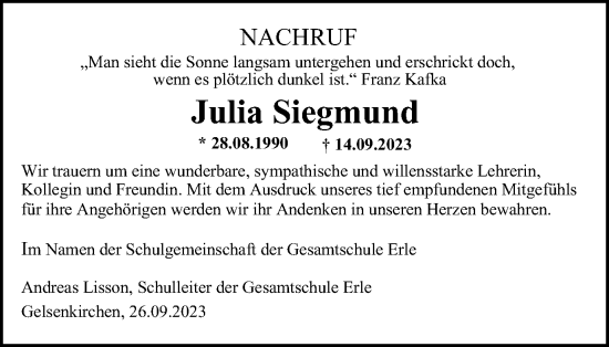 Traueranzeige von Julia Siegmund von Tageszeitung