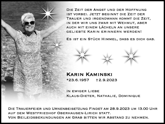Traueranzeige von Karin Kaminski von Tageszeitung