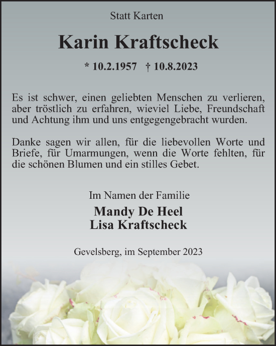 Traueranzeige von Karin Kraftscheck von Tageszeitung