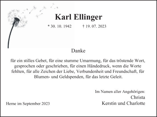 Traueranzeige von Karl Ellinger von Tageszeitung