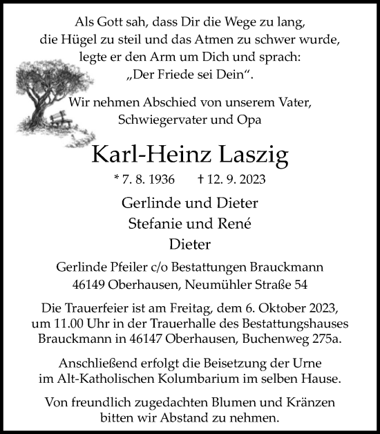 Traueranzeige von Karl-Heinz Laszig von Tageszeitung