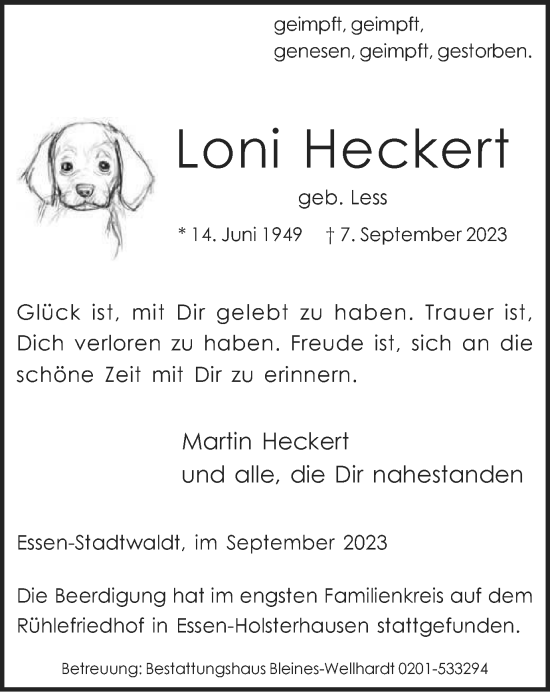 Traueranzeige von Loni Heckert von Tageszeitung