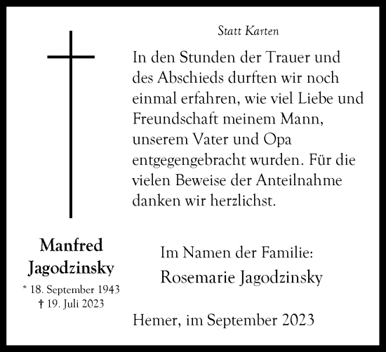 Traueranzeige von Manfred Jagodzinsky von Tageszeitung