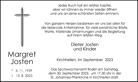 Traueranzeige von Margret Josten von Tageszeitung