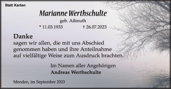 Traueranzeige von Marianne Werthschulte von Tageszeitung
