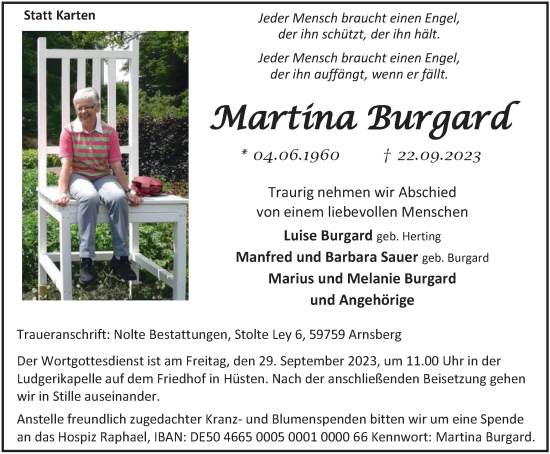 Traueranzeige von Martina Burgard von Tageszeitung