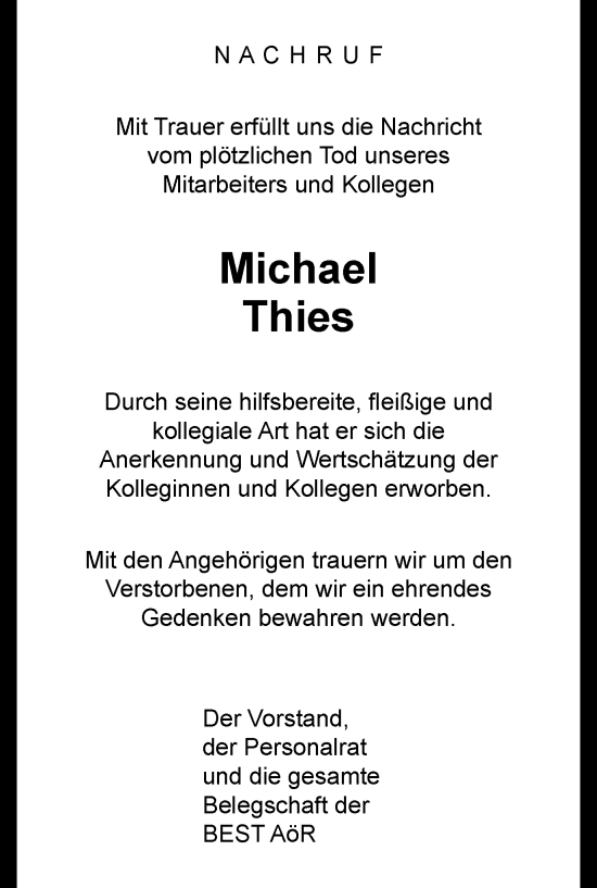 Traueranzeige von Michael Thies von Tageszeitung