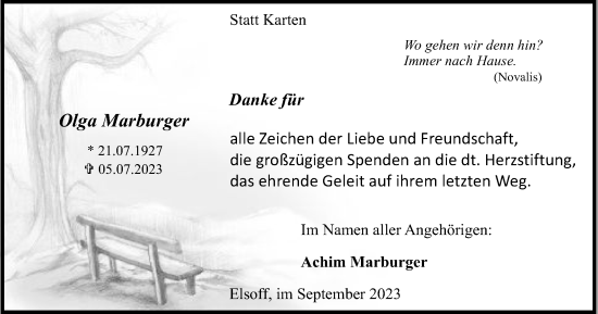 Traueranzeige von Olga Marburger von Tageszeitung