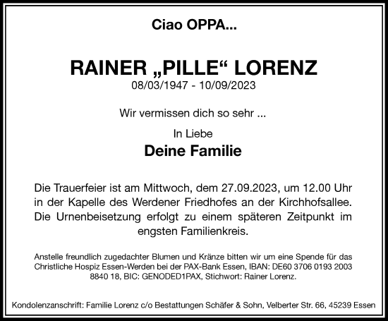 Traueranzeige von Rainer Lorenz von Tageszeitung