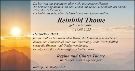 Traueranzeige von Reinhild Thome von Tageszeitung