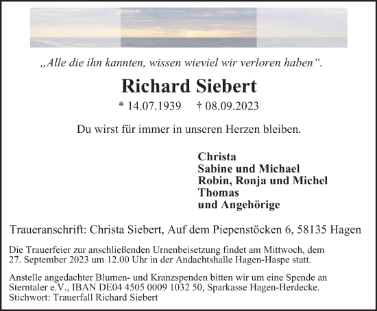 Traueranzeige von Richard Siebert von Tageszeitung