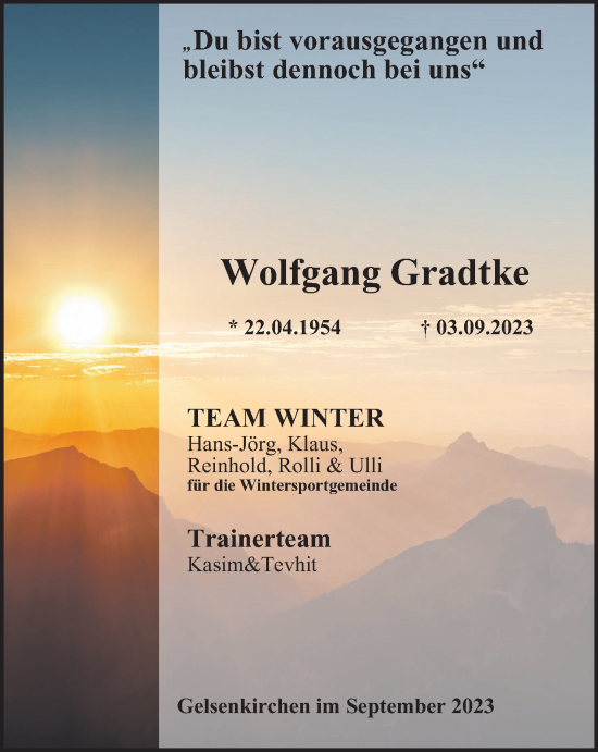 Traueranzeige von Wolfgang Gradtke von Tageszeitung