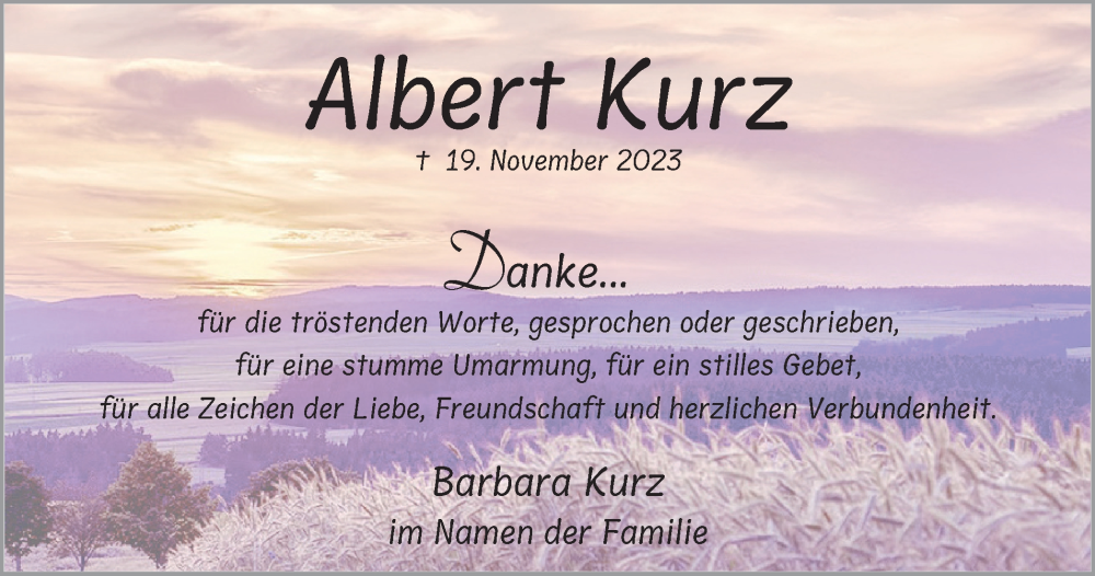  Traueranzeige für Albert Kurz vom 06.01.2024 aus Tageszeitung