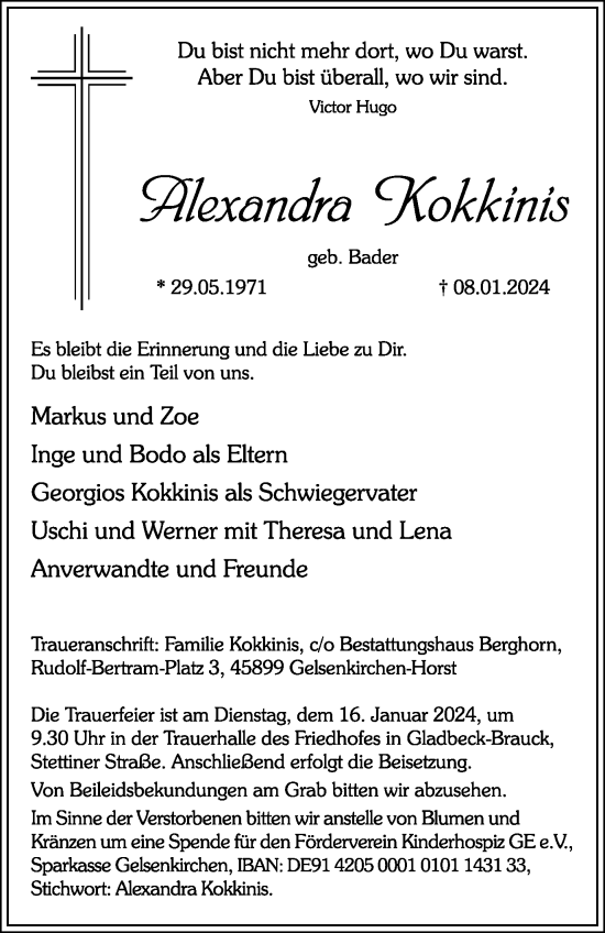 Traueranzeige von Alexandra Kokkinis von Tageszeitung