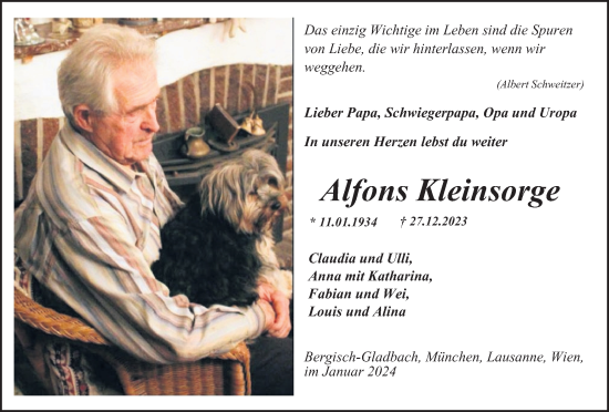 Traueranzeige von Alfons Kleinsorge von Tageszeitung