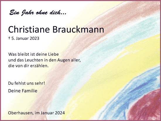 Traueranzeige von Christiane Brauckmann von Tageszeitung