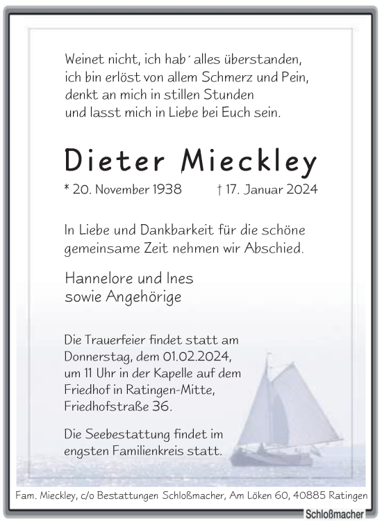 Traueranzeige von Dieter Mieckley von Tageszeitung