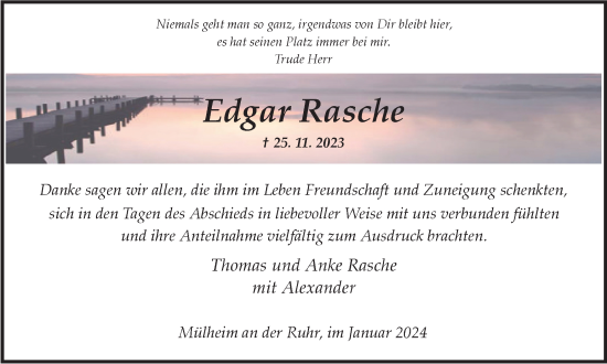 Traueranzeige von Edgar Rasche von Tageszeitung