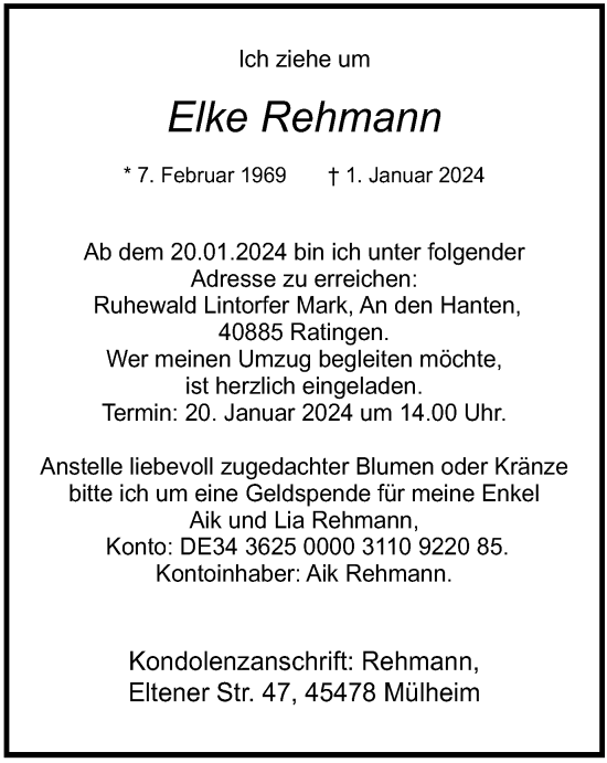 Traueranzeige von Elke Rehmann von Tageszeitung