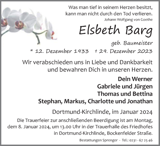 Traueranzeige von Elsbeth Barg von Tageszeitung