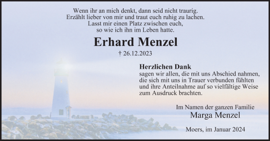 Traueranzeige von Erhard Menzel von Tageszeitung