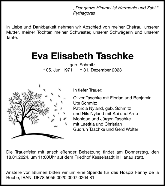 Traueranzeige von Eva Elisabeth Taschke von Tageszeitung