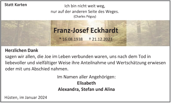 Traueranzeige von Franz-Josef Eckhardt von Tageszeitung