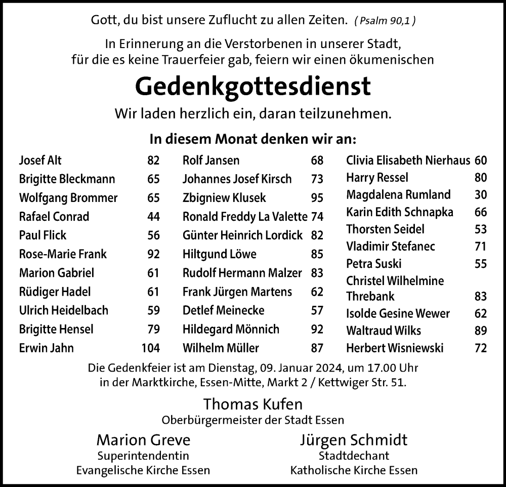  Traueranzeige für Gedenktafel vom 06.01.2024 vom 06.01.2024 aus Tageszeitung