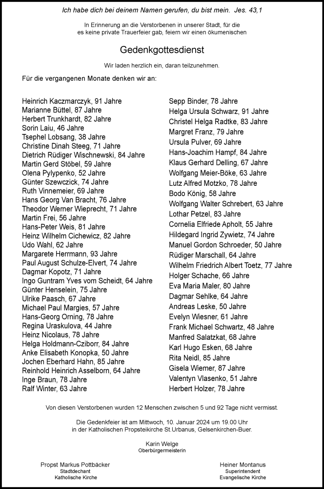  Traueranzeige für Gedenktafel vom 06.01.2024 vom 06.01.2024 aus Tageszeitung