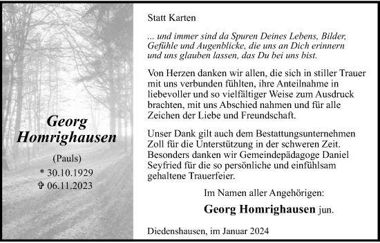 Traueranzeige von Georg Homrighausen von Tageszeitung