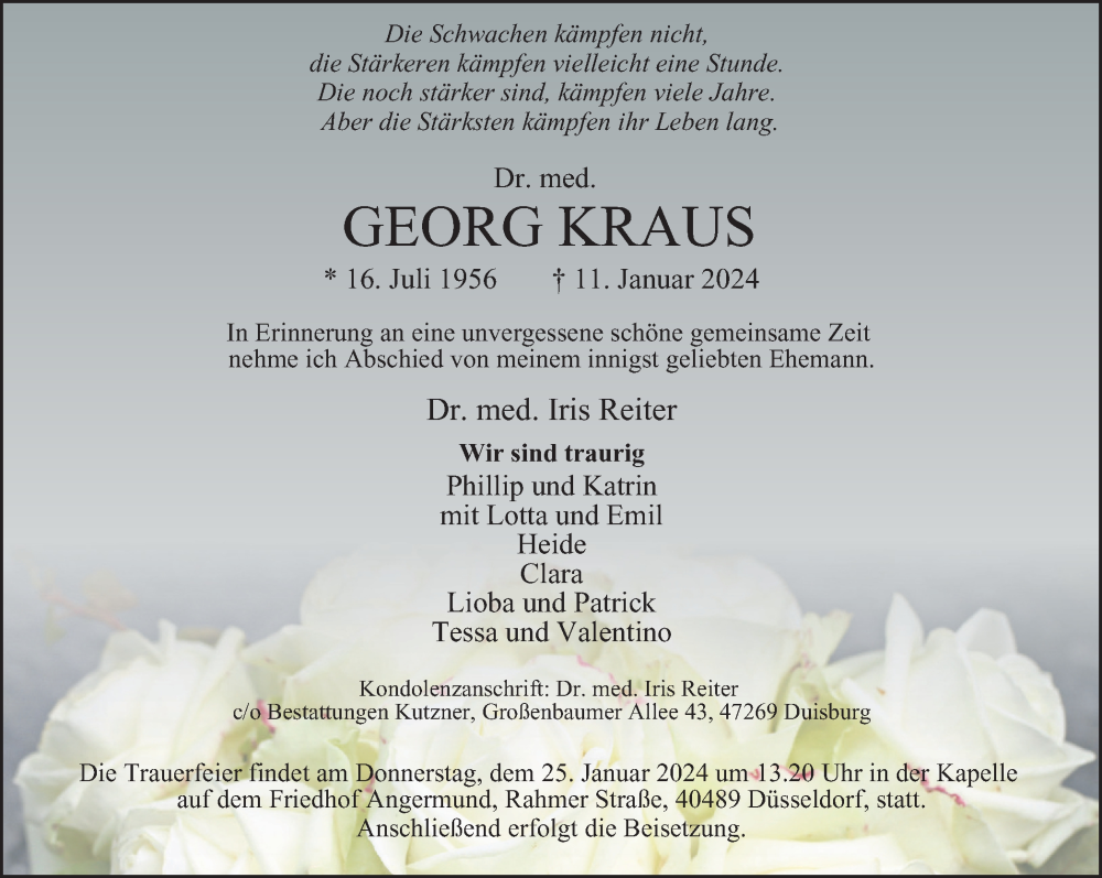 Traueranzeige für Georg Kraus vom 20.01.2024 aus Tageszeitung