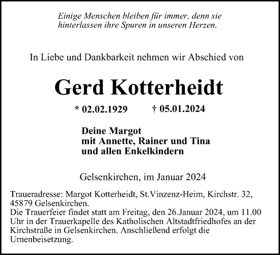 Traueranzeige von Gerd Kotterheidt von Tageszeitung
