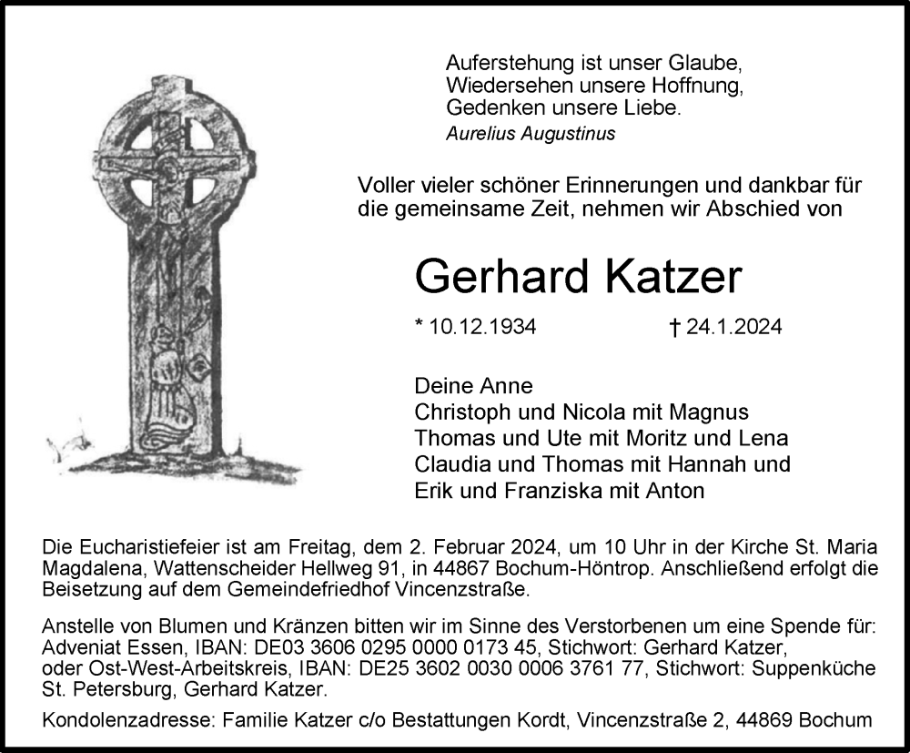 Traueranzeigen Von Gerhard Katzer 