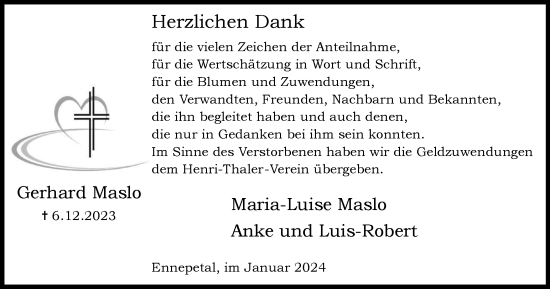 Traueranzeige von Gerhard Maslo von Tageszeitung