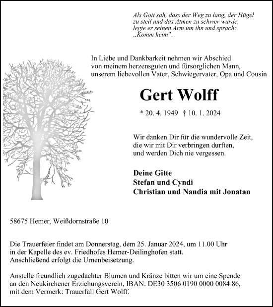 Traueranzeige von Gert Wolff von Tageszeitung