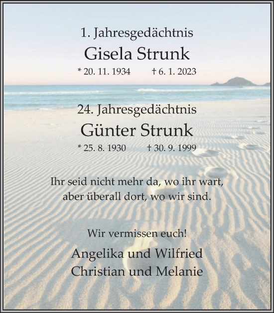 Traueranzeige von Gisela und Günter Strunk von Tageszeitung