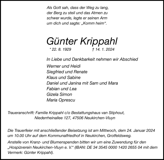 Traueranzeige von Günter Krippahl von Tageszeitung