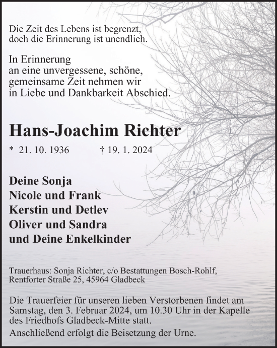Traueranzeige von Hans-Joachim Richter von Tageszeitung