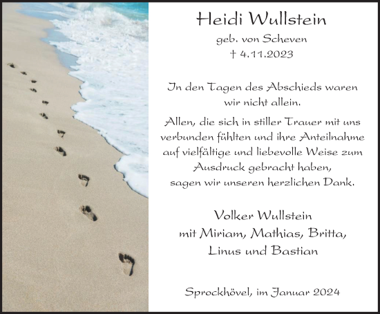 Traueranzeige von Heidi Wullstein von Tageszeitung