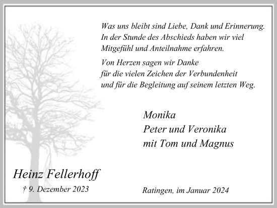 Traueranzeige von Heinz Fellerhoff von Tageszeitung
