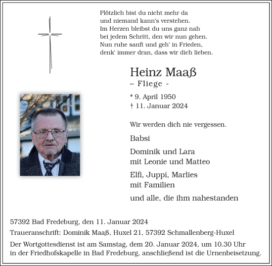 Traueranzeige von Heinz Maaß von Tageszeitung