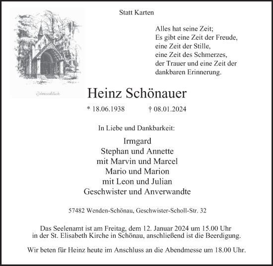 Traueranzeige von Heinz Schönauer von Tageszeitung
