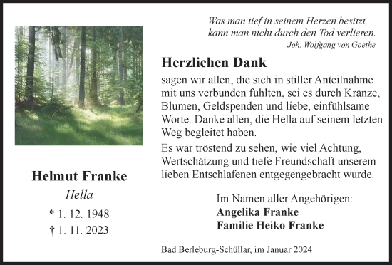 Traueranzeige von Helmut Franke von Tageszeitung